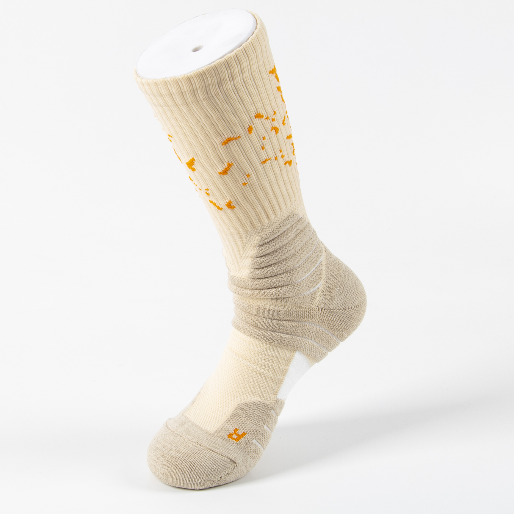 Cream and orange custom sports sock sample