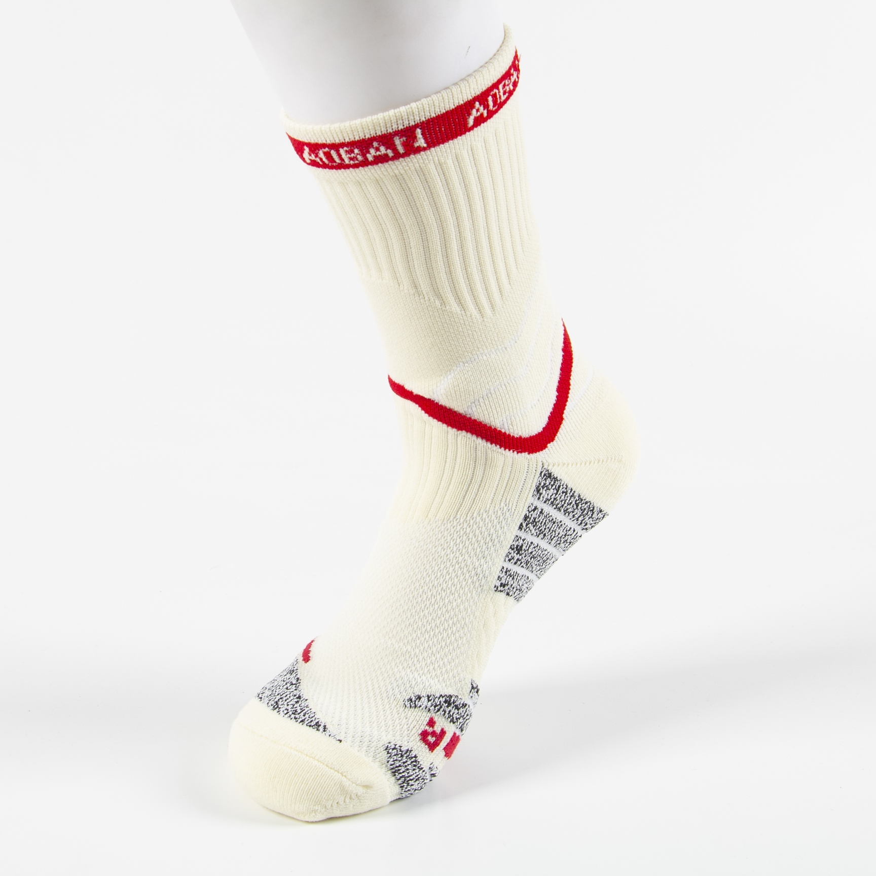 Cream and red custom sports sock sample