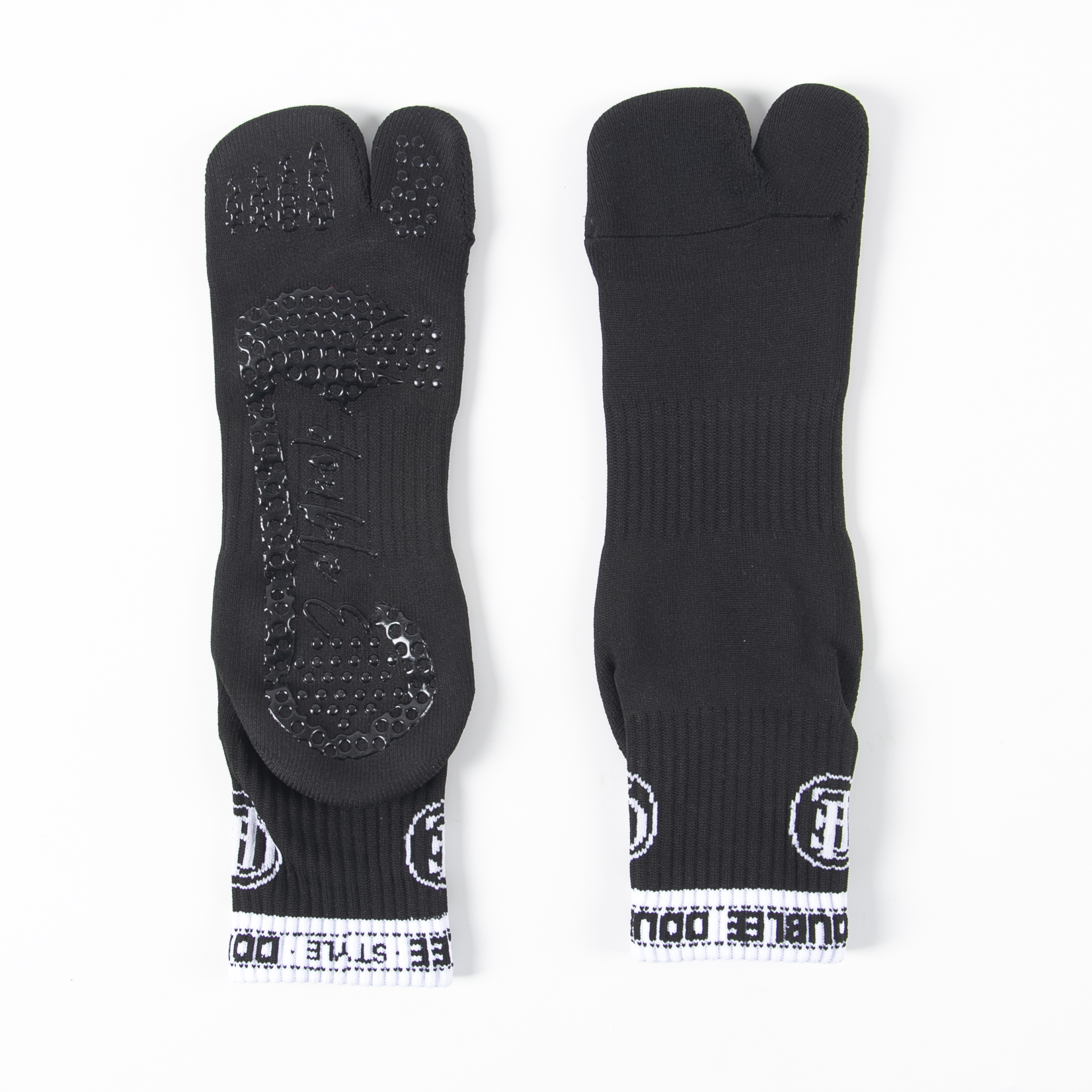 Custom black five toe grip sock sample